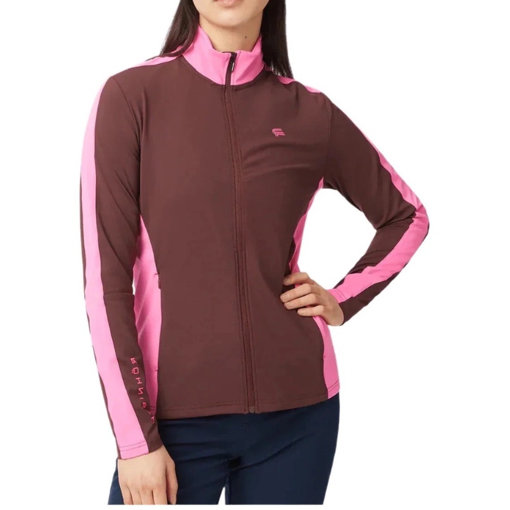 Röhnisch Blake Thermal Midlayer Jacket Pink Brown Colorblock Athletic Zip Up